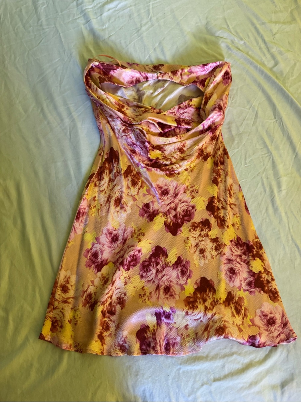 Bec + Bridge Strapless Backless Floral Satin Slip Dress Yellow & Pink